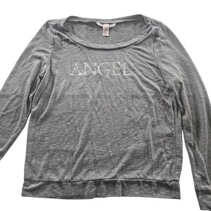 Victoria's Secret Shirt Womens Small Gray Angel Graphic Long Sleeve Scoop Neck